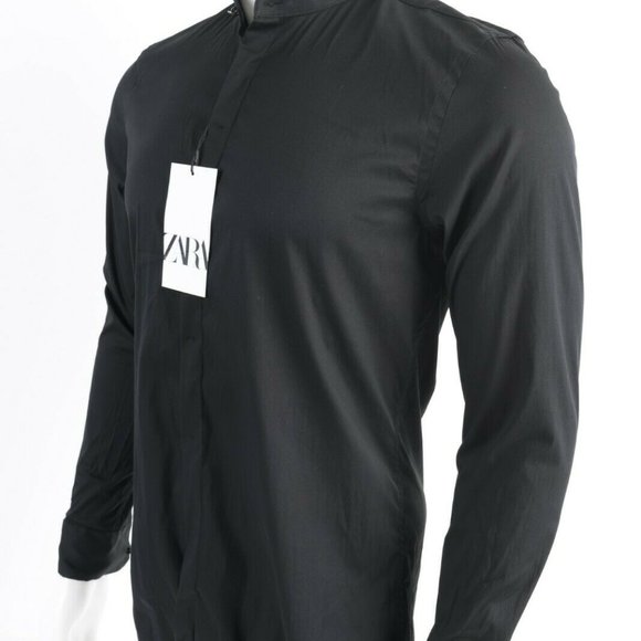 Zara Mens Slim Fit Shirt S Black Button Up - Picture 3 of 7